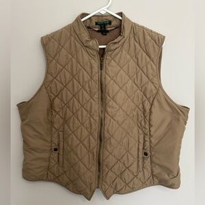 Lauren Ralph Lauren Women’s Quilted Vest Tan Size 3XL Zipper Pockets Winter
